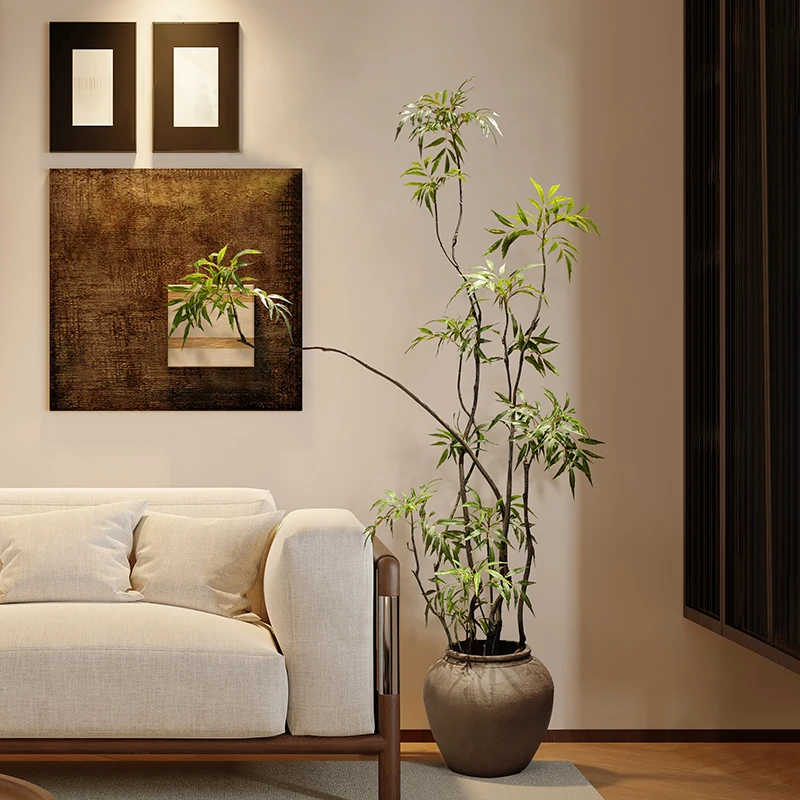 

Indoor Living Room Large Size Artificial een Plant Bonsai Floor Potted High End Simulation Biodiverse Decorative Ornament