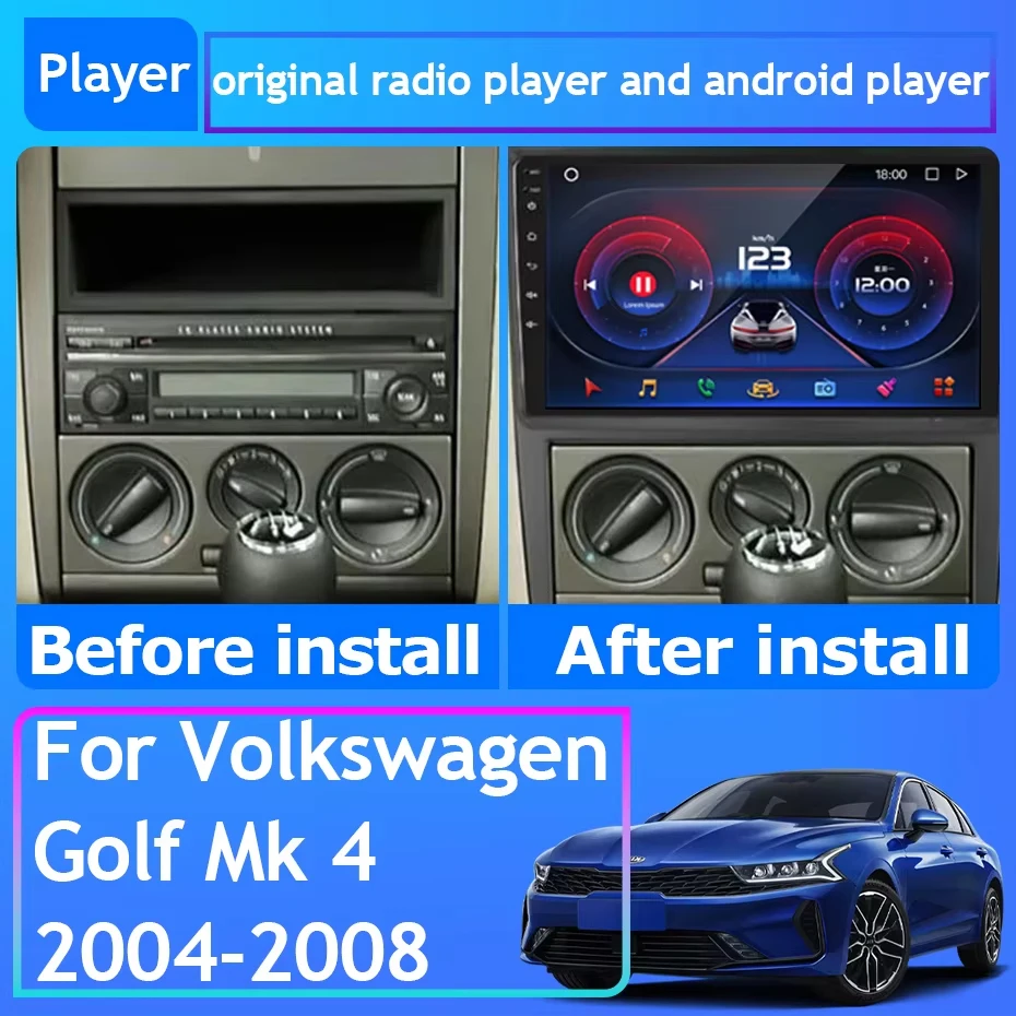 Android 14 For Volkswagen Golf Mk 4 2004-2008 Car Radio Carplay Multimedia Player GPS Navigation BT 4G Wifi Video Stereo No 2din