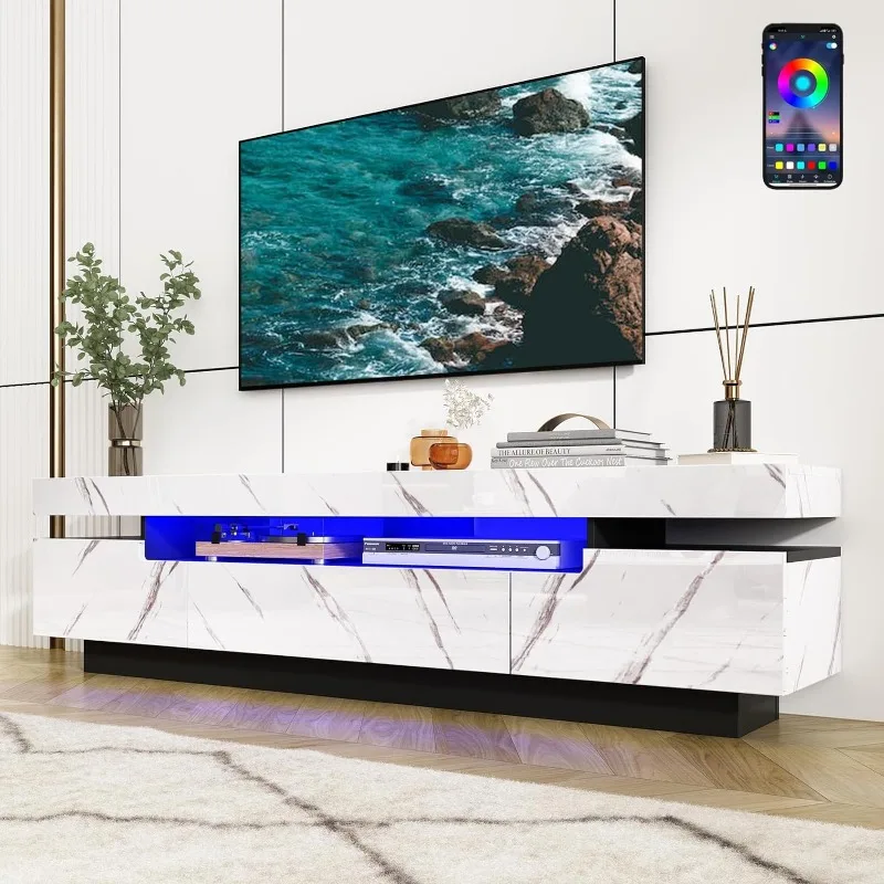 

70IN TV Stand for 75/80 inch TV,Modern LED TV Stand for Living Room,High Gloss Entertainment Center with Storage Drawer