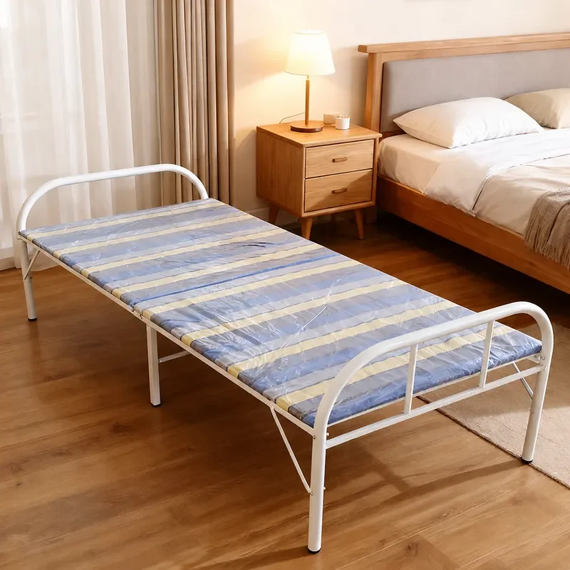 Folding Single Bed for Small Apartments Simple Wrought Iron Frame Temporary Extra Bed for Home Office Lunch Break Guest