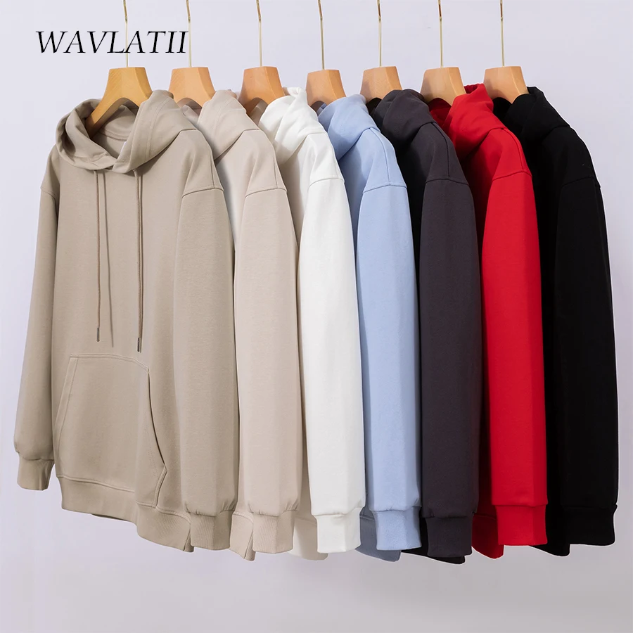 WAVLATII Women New Oversized Streetwear Hoodies Female Khaki White Solid Soft Cotton Casual Sporty Hooded Tops Clothes WH2276