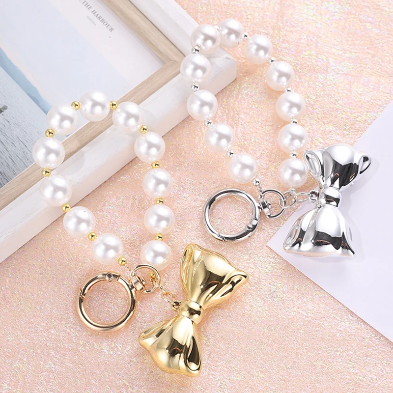 Корейский ремешок для телефона с бантом и бисером, анти-потерянный браслет, цепочка для телефона, брелок, простые бусины, ремешок для мобильного телефона, чехол для наушников, подвески