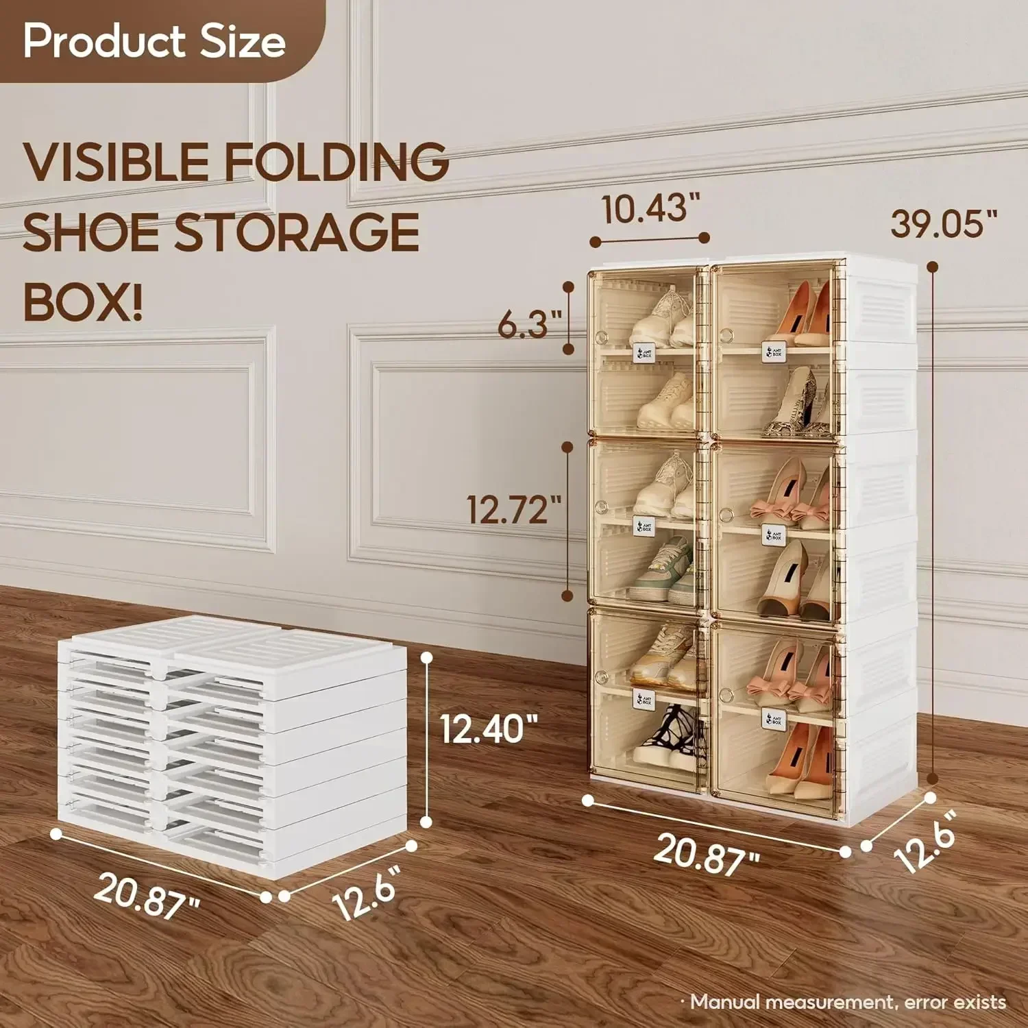 [Best Seller, Buy Now!]Premium Shoe Organizer Storage Box, Portable Folding Shoe Rack For Closet With Magnetic Clear Door,Large