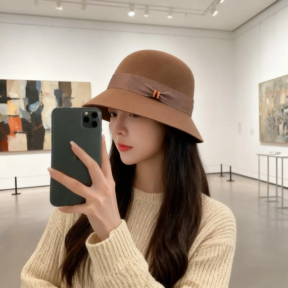 

Autumn and Winter Luxurygift Hat Temperament Women's Casual Retro Wool Warm Fisherman Hat All-match Woolen Bucket Hat Eleganthat