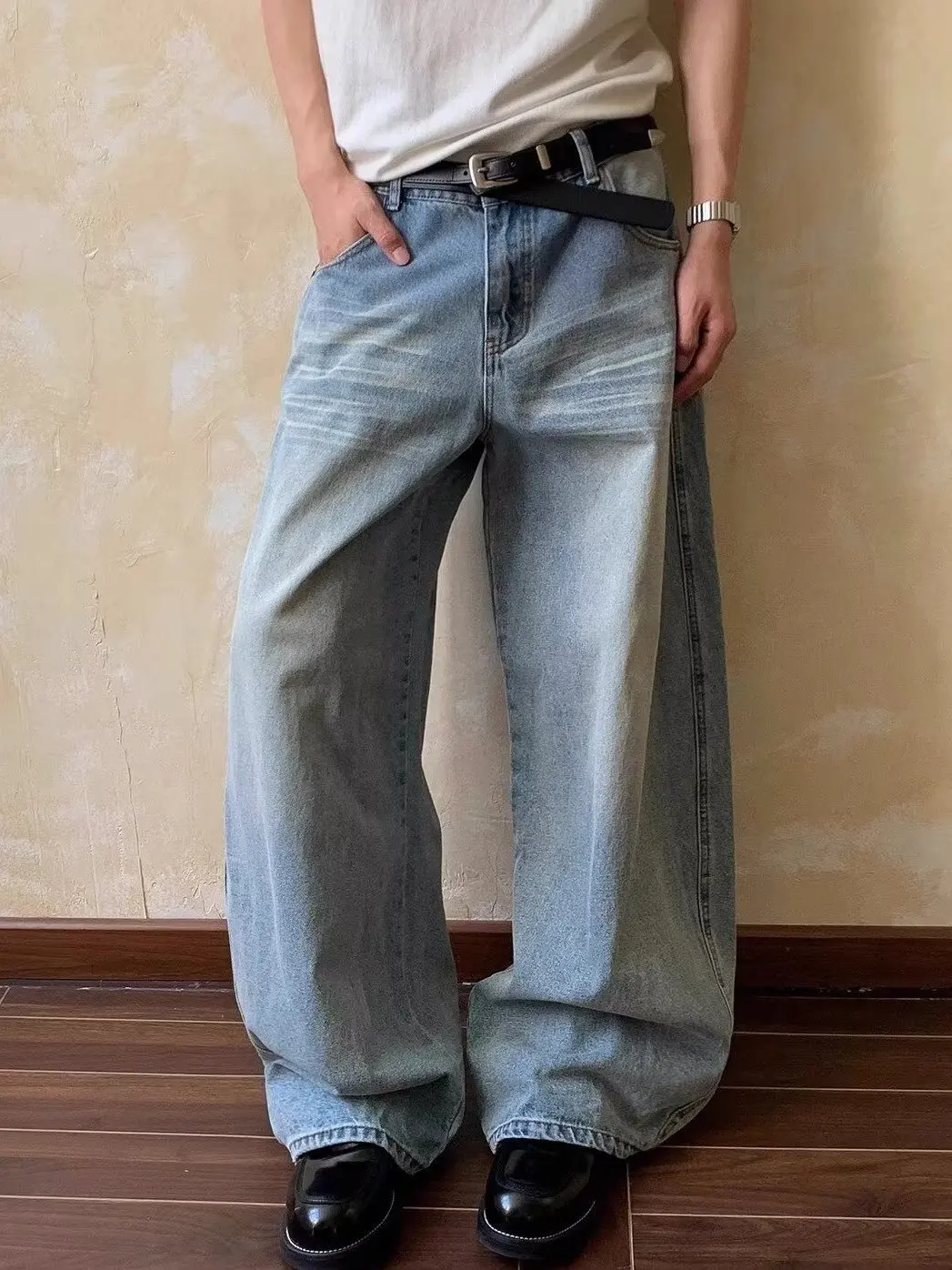 

American Retro Design Washed Knife Jeans Men Women Loose Slim Straight Long Trousers Casual Wear Daily Jeans