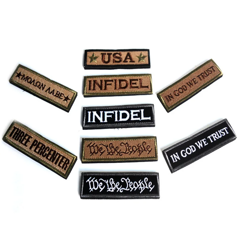 Embroidered Long Strip Hook&loop Letters Patch Labe Emblem in God We Trust Morale Badge Instructor Infidel Tactical Label