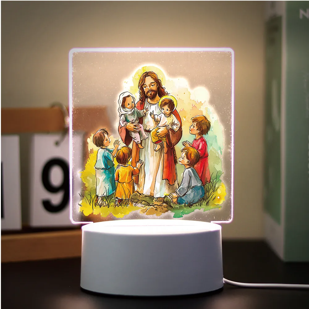 1pc Jesus Children Bedroom Decor 3D Lamp Bedside Rechargeable Night Lights Children\'S Christmas Gift Light