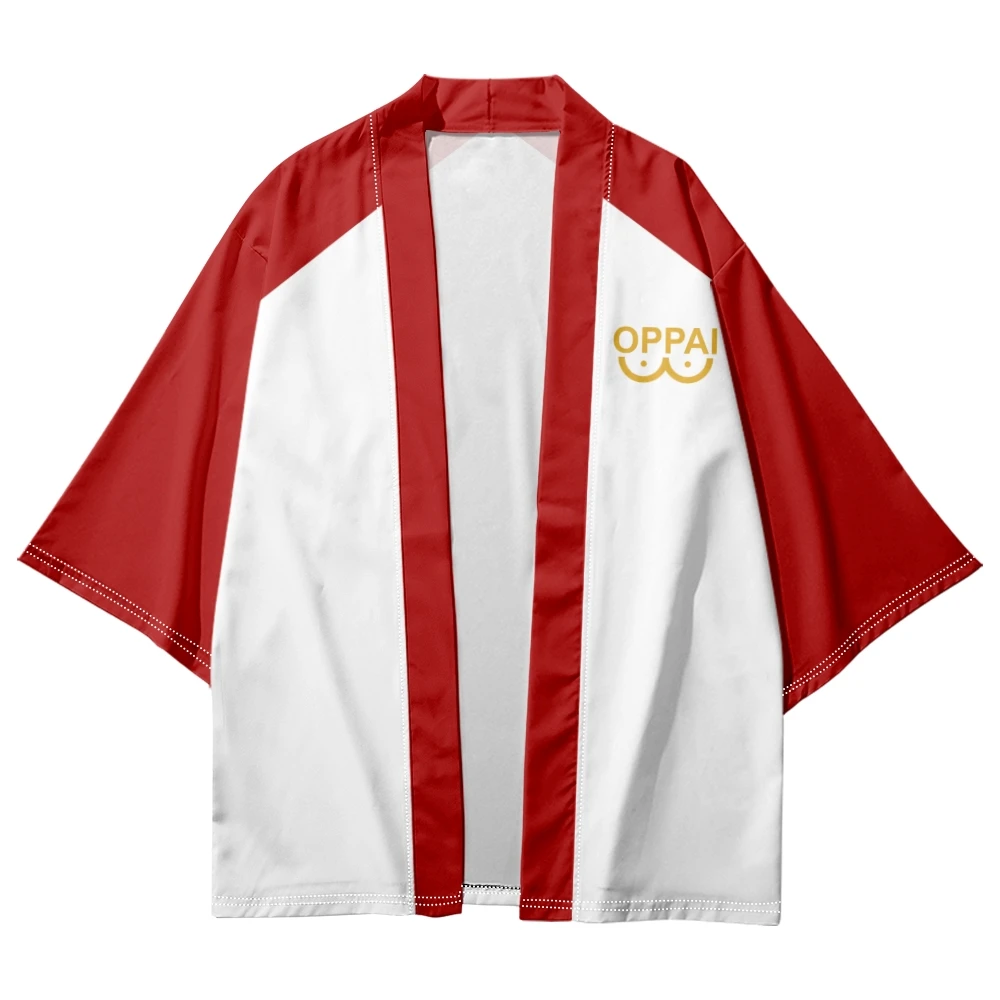 

Anime Saitama Oppai Print Japanese Style Kimono Haori Men Women Cardigan Traditional Japanese Clothing Asian Clothes
