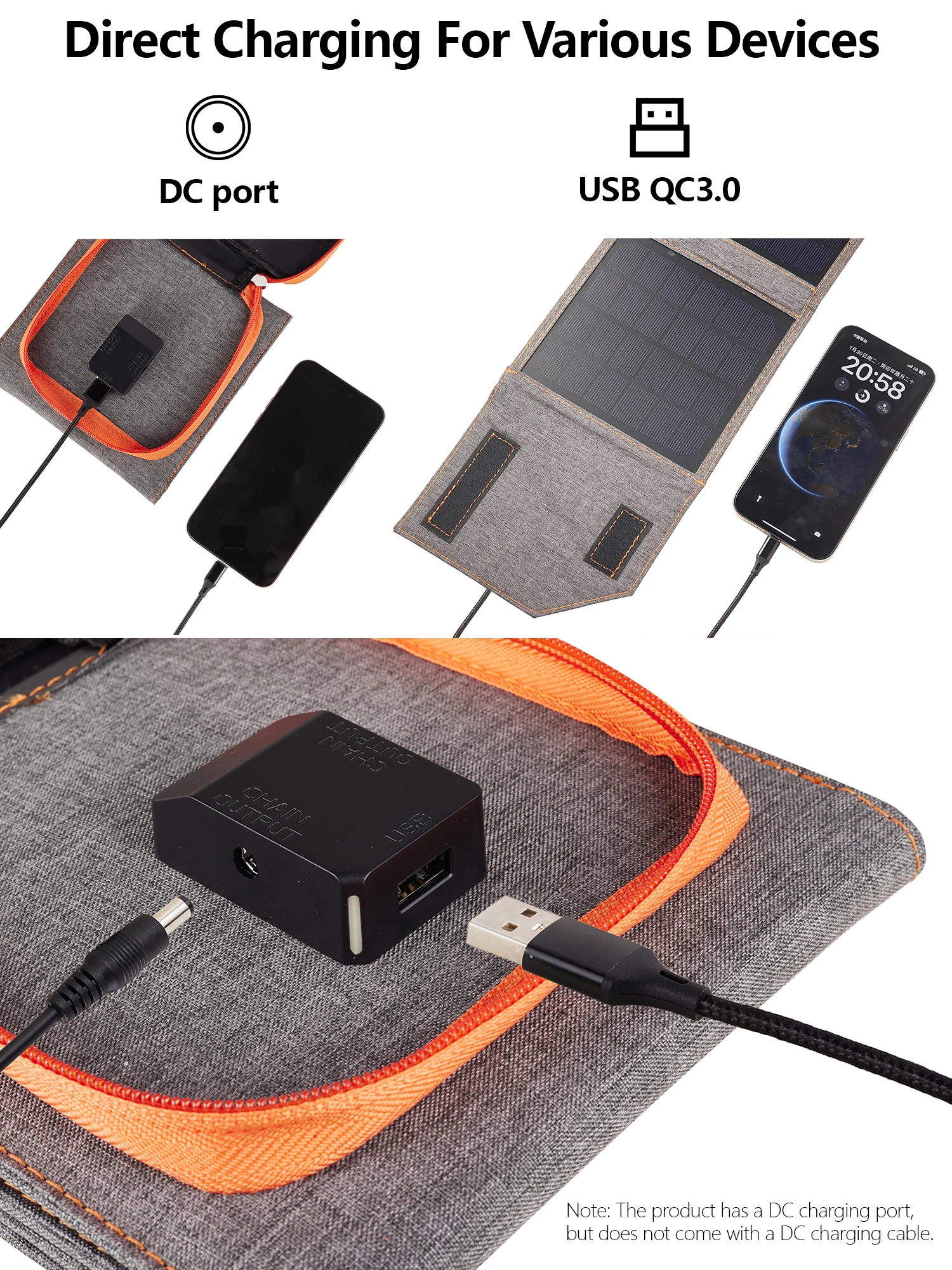 ELEGEEK30W Portable Solar Panel, Foldable Solar Charger for Phones Power Bank, DC & USB 5V Dual Output for Outdoor Camping