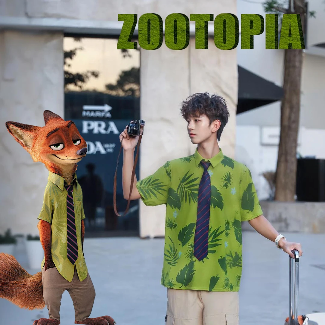 زي تنكري لشخصية نيك فوكس من فيلم زوتوبيا، قميص وربطة عنق وشارة شرطة، إكسسوار للهالوين والمعارض، طقم زي رجالي متوفر