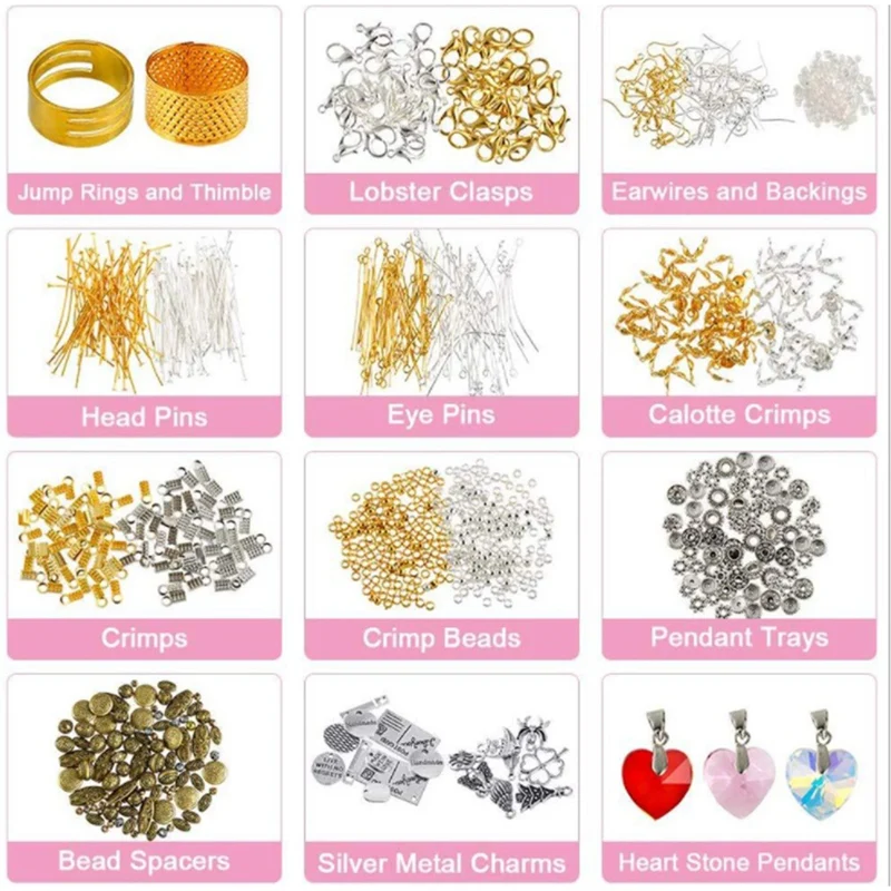 2035Pcs Jewelry Making Supplies Kit Earrings And Repair Tools Include Jewelry Charms,Beads,Beading Wire For Necklace DIY