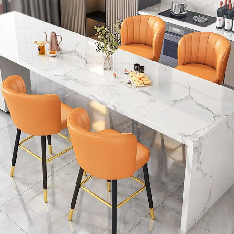 Dining Room Metal Bar Stool Luxury Leather Modern Nordic Chair High Quality Kitchen Style Taburetes De Bar Home Furniture