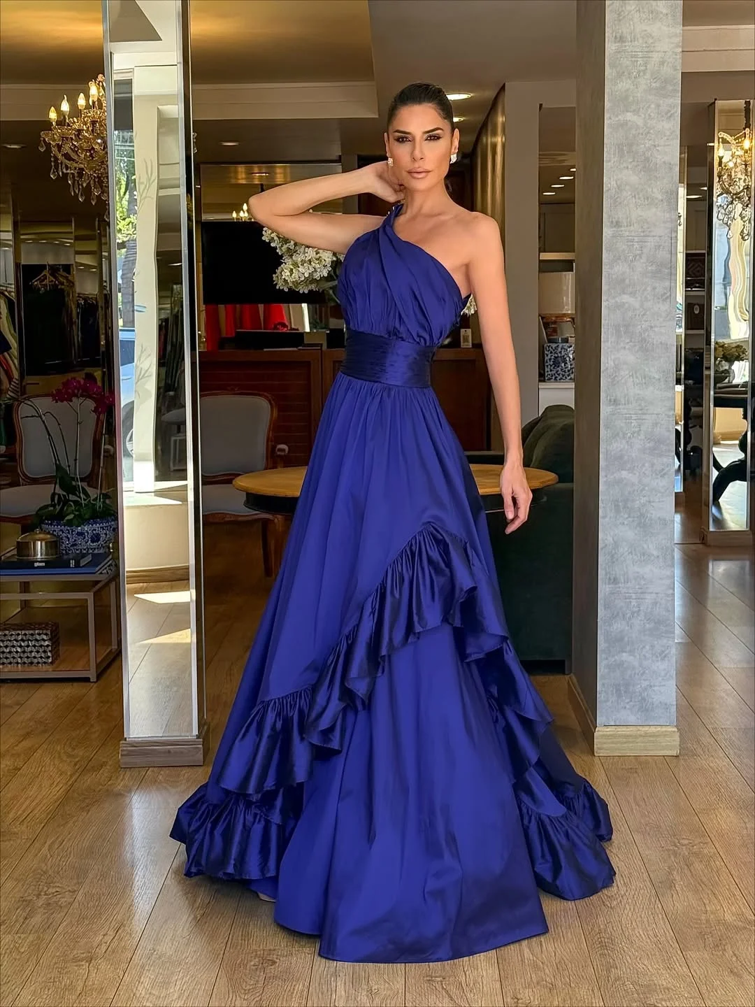 دبي أنيقة خمر تخصيص مناسبة رسمية الأزرق ببساطة حفلة موسيقية فساتين الساتان مساء حزب أثواب Festas المناسبات #2