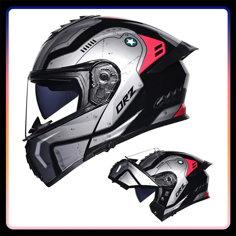 Men Women Dual Visor Flip Up Motorcycle Helmets DOT Approved Vintage Full Face Helmet Double Lens Modular Riding Helm Scooter