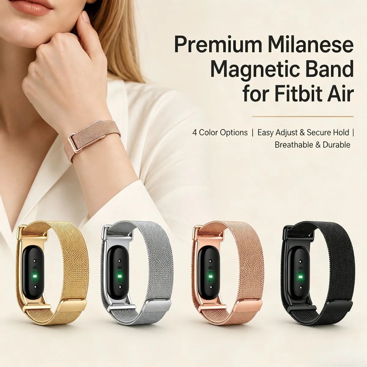 Image of Magnetisches Milanaise-Armband für Google Fitbit Air, Edelstahl, verstellbares Ersatz-Uhrenarmband, mehrere Farben
