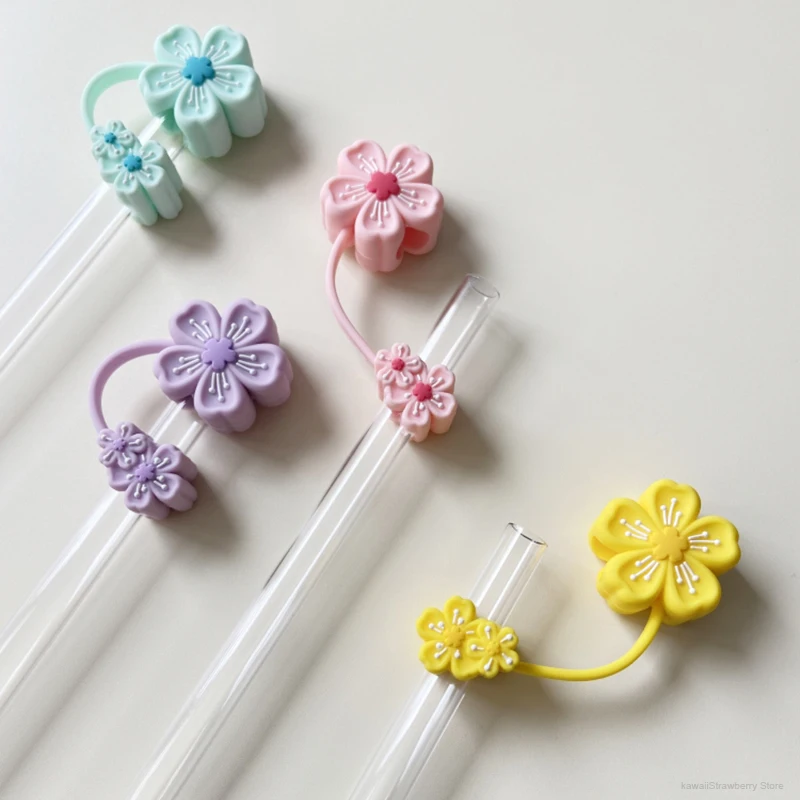 Cute Flower Straw Cover Cap For Stanley Cup 30 oz 40 oz Tumbler Accessories Kawaii Silicone Straw Toppers Tips  For 10mm Straws