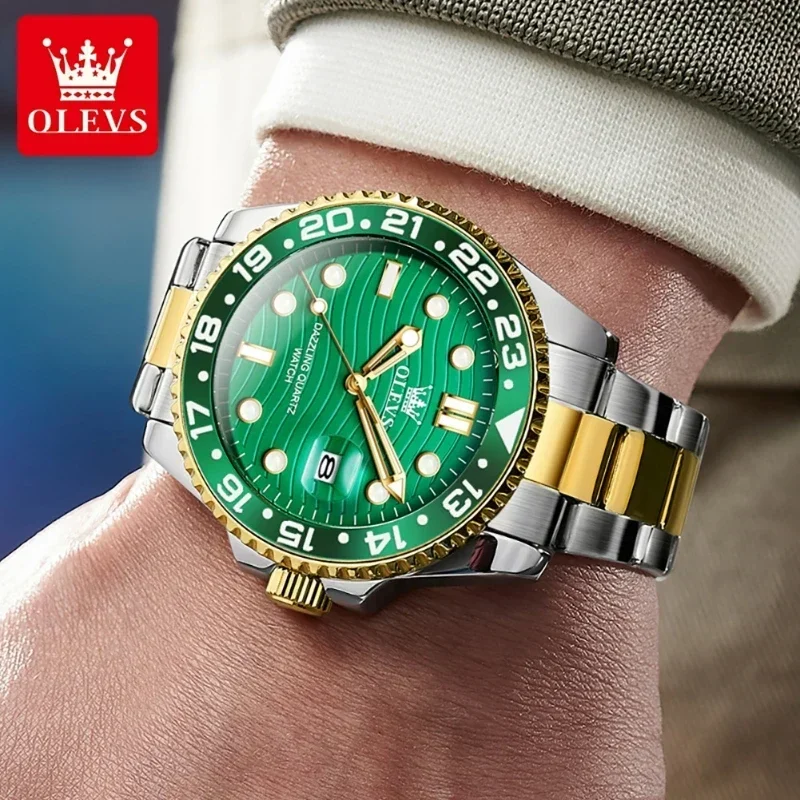 OLEVS 3610 ساعات كوارتز رجالية فاخرة مقاوم للماء للصدمات رياضية مضيئة ساعات المعصم الفولاذ المقاوم للصدأ ساعة للرجال ساعة Relógio