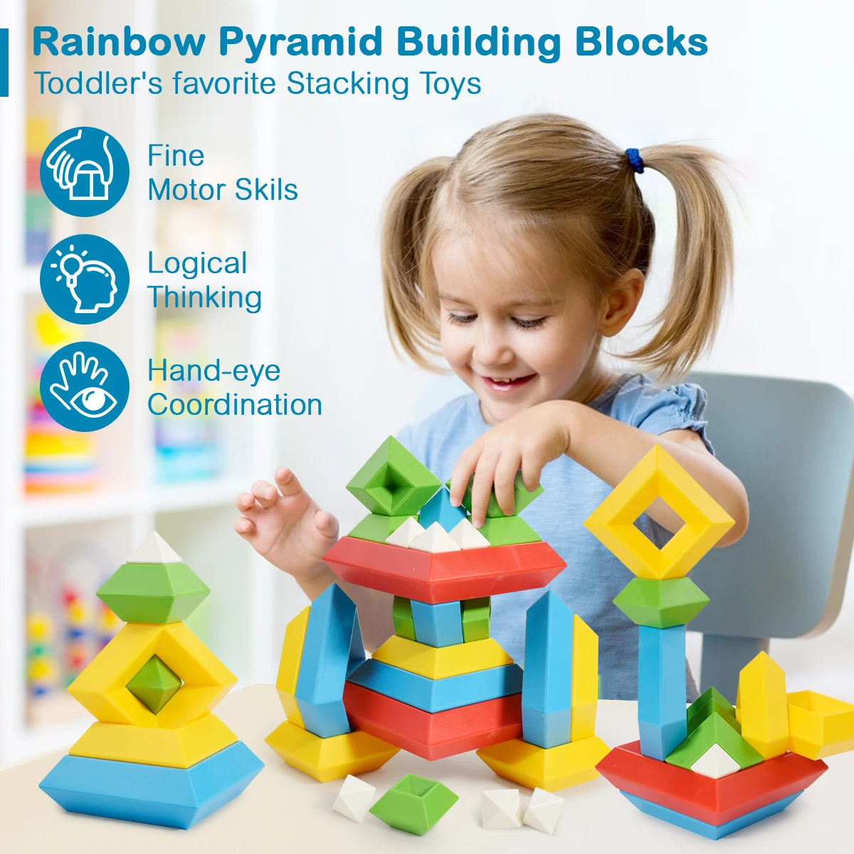 Creative Nesting & Stacking Block Toys Set Pyramid Stacking Tower Assembly STEM Toy for 2 3 4 5 Years Girls Boys Gift Christmas