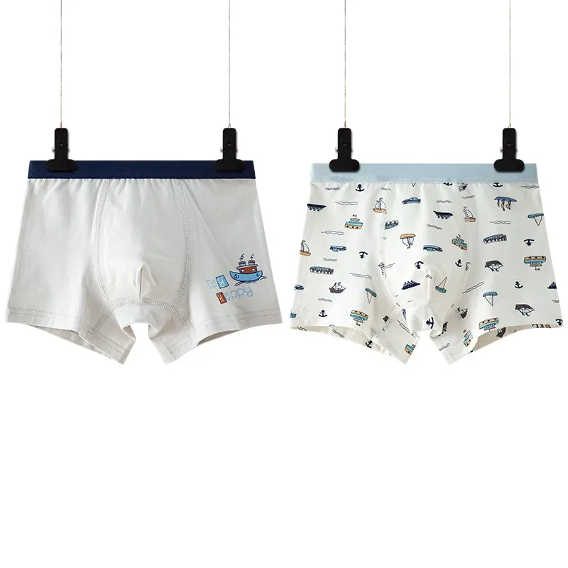 2pcs/lot Cartoon Boy Underwear Boxer Graphic White Boy Cotton Panties Kid Clothes 3 4 6 8 10 12 14 Years Old OKU203011