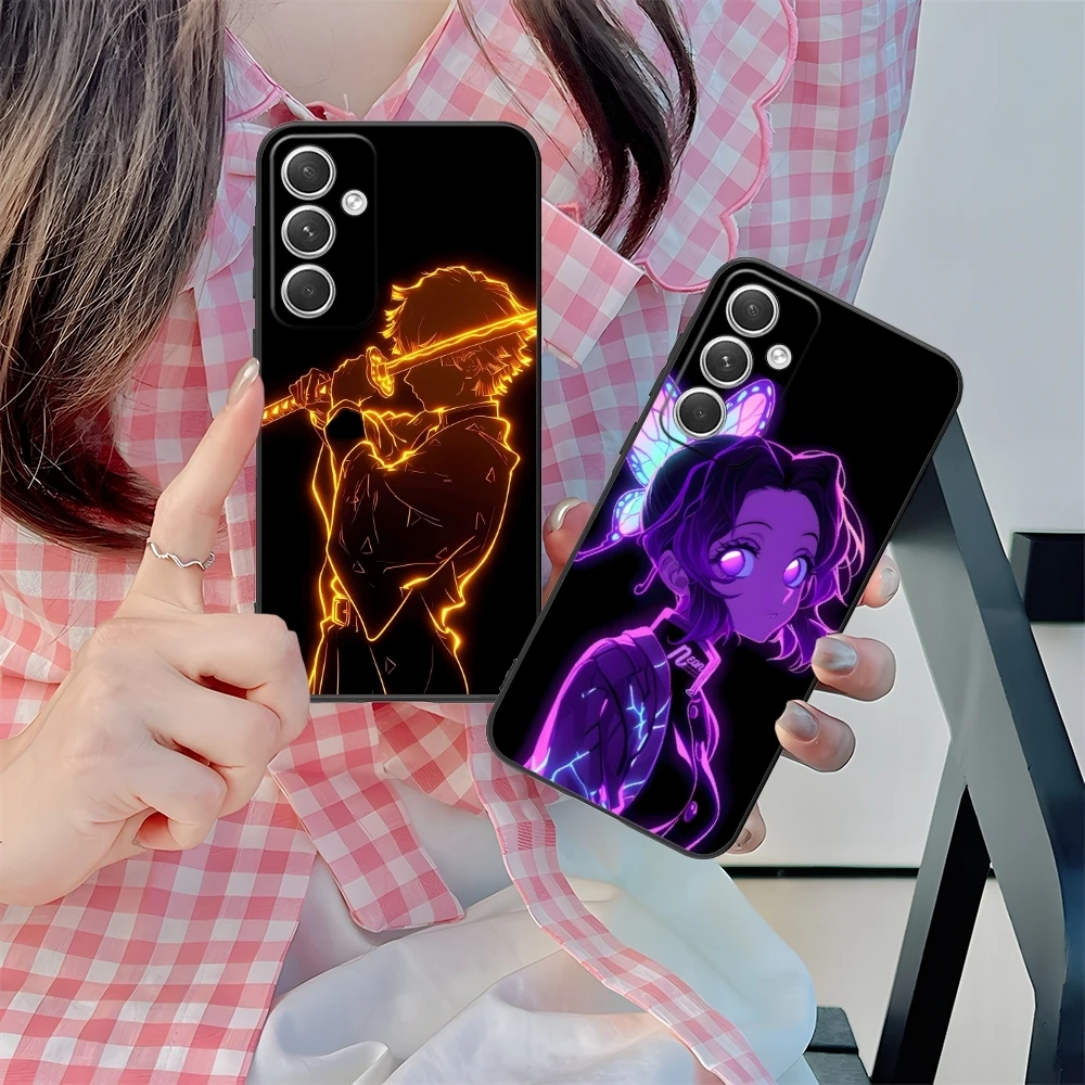 Demon Slayer Colored Neon Cell Phone Case for Samsung M55 35 15 54 34 14 33 23 13 42 32 22 F55 23 12 5G Black Phone Cover Shell