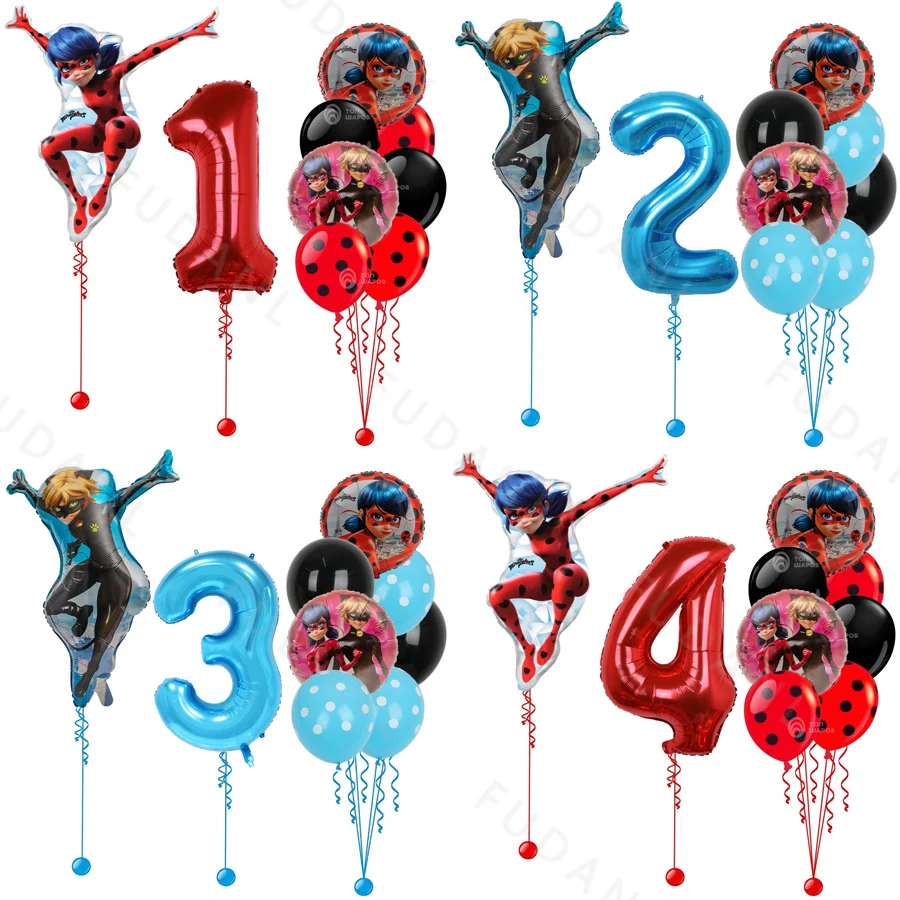 9 Pcs Ladybug Girl Love Balloons Red Numbers Colourful Party Decoration Balloon Set Holiday Birthday Shower Gift Home Decoration