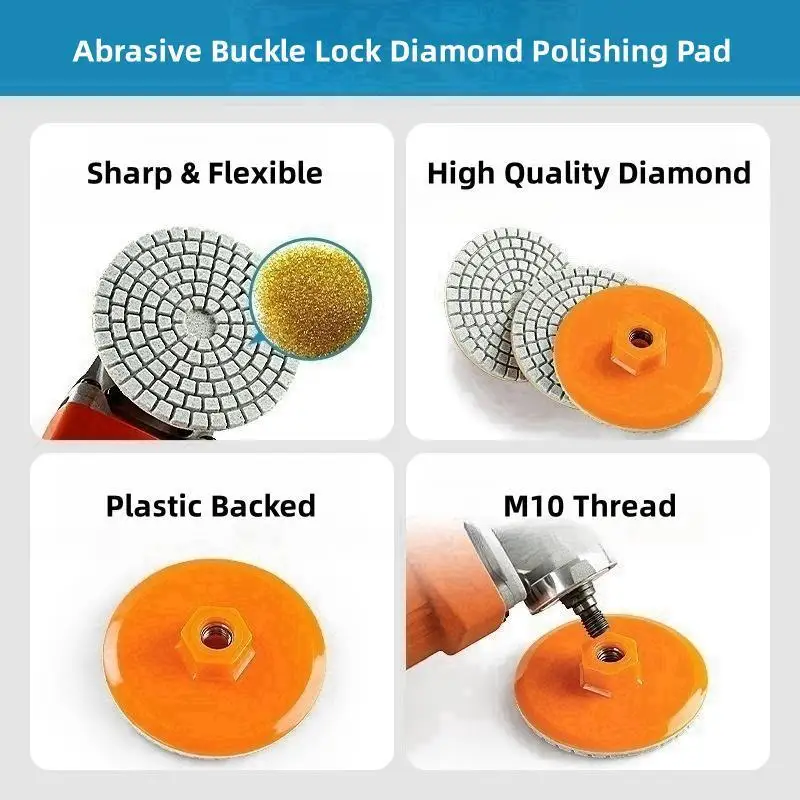 3Inch 80mm Diamond Wet Dry Polishing Pad With Backer For Grinding Granite Stone Concrete Marble Quartz Abrasive Buckle Lock