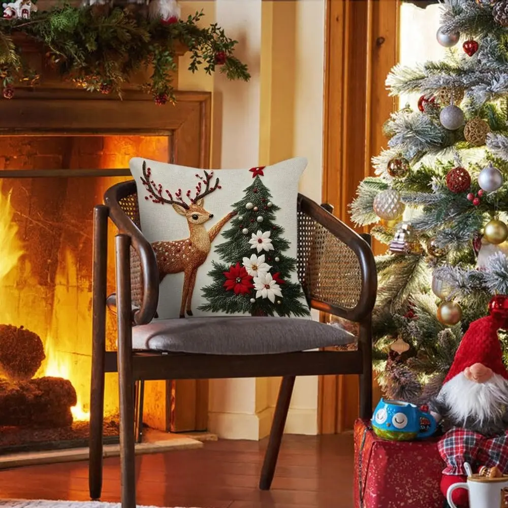 

45x45cm Christmas Pillow Cover Linen Merry Christmas Decor Throw Cushion Cover Elk Santa Claus Snowman Xmas Tree Pillow Case