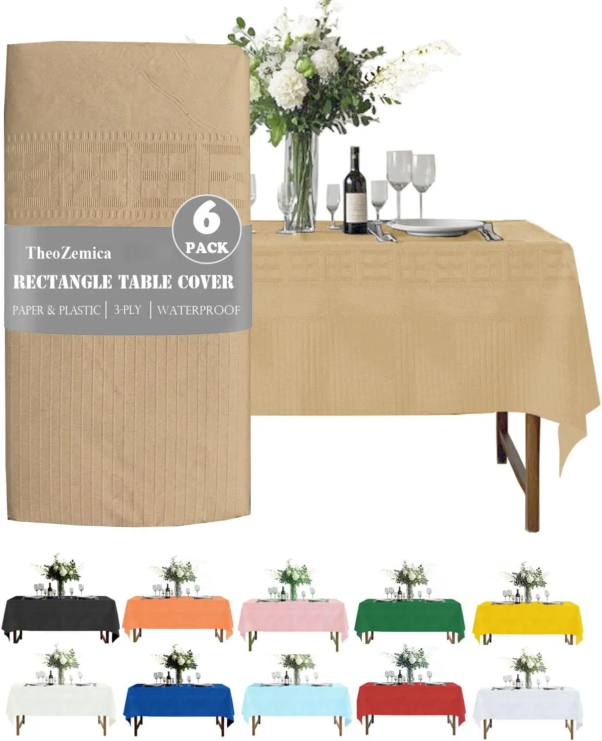 

6 одноразовых скатертей для вечеринок, прямоугольные скатерти из крафт-бумаги 54×108 дюймов, водонепроницаемые, 3-слойные, из бумаги и пластика.