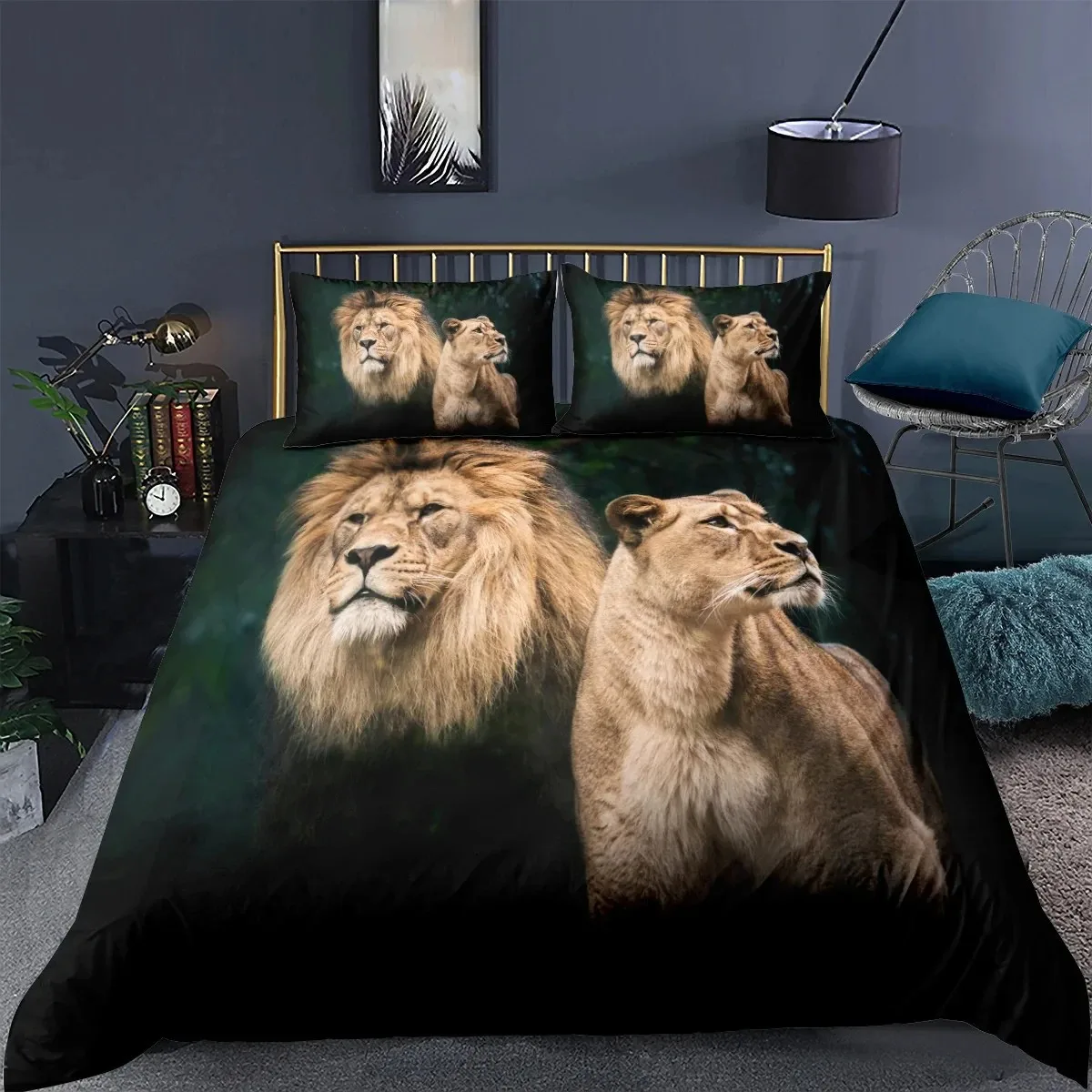 Black Lion Duvet Cover Animal Bed Sheet Pillow 3 Piece Bedding Set Single Double King Queen Full Size