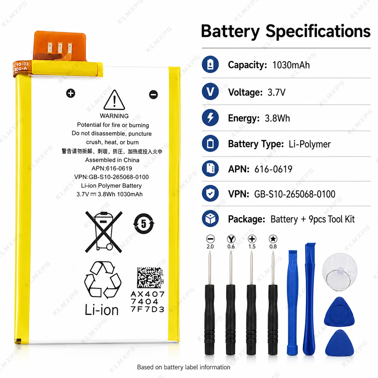 1030mAh 3.7V Internal Rechargeable Li-Polymer Battery for iPod Touch 5th Gen A1421 16GB 32GB 64GB MP3 Music Player Repair Part
