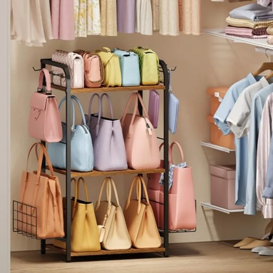 Organizador de Bolsos de Gran Capacidad con Patas Ajustables de Hierro y Madera, para Coset, Patentado