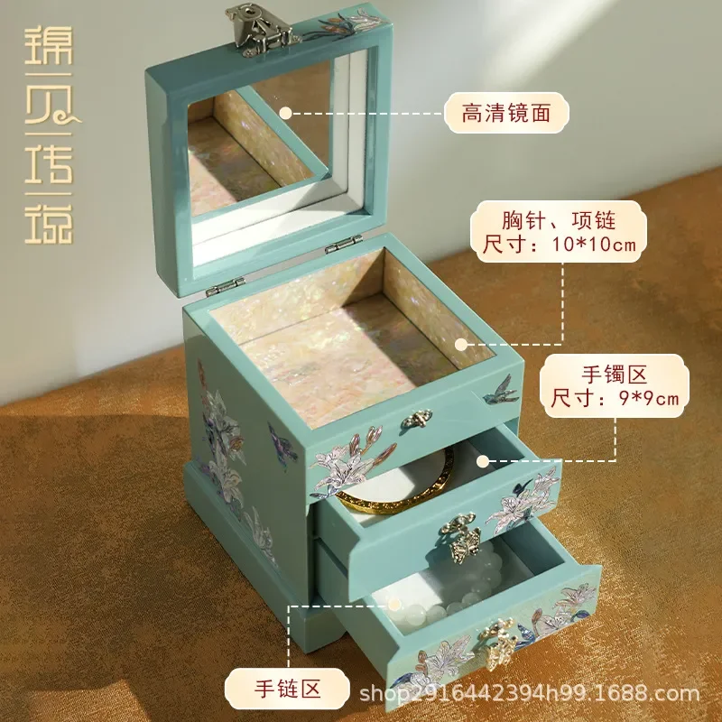 for Jinbei Legend Luodian Lacquer Jewelry Box Handmade Shell Multi Layer Storage Ring Bracelet Watch Necklace Home Decor Gift