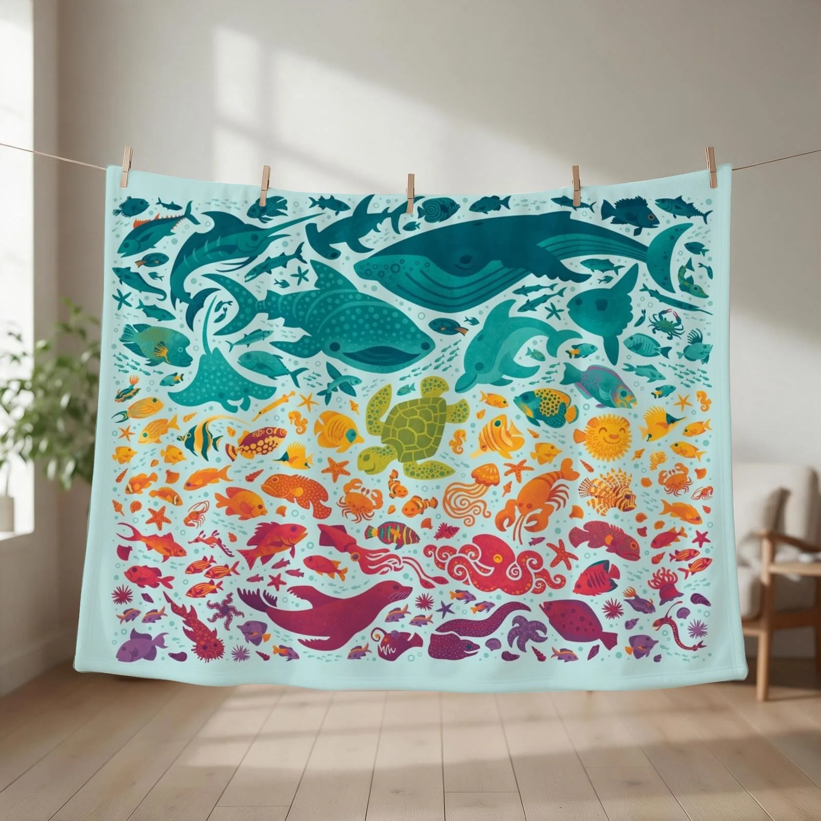Aquatic Spectrum 2 : light blue Throw Blanket couch cozy soft plush fuzzy picnic outdoor blanket