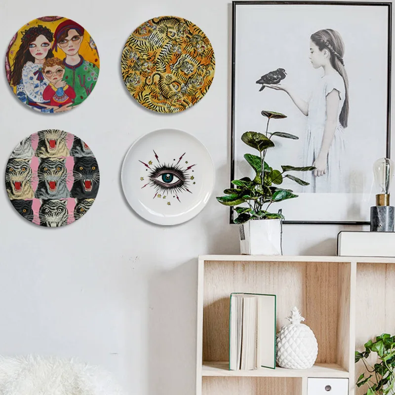 

Personal Art Ceramic Decorative Plate Afternoon Tea Round Tray Plato Decorativos Para Pared Trinket Dish Fruit Salver Nordic