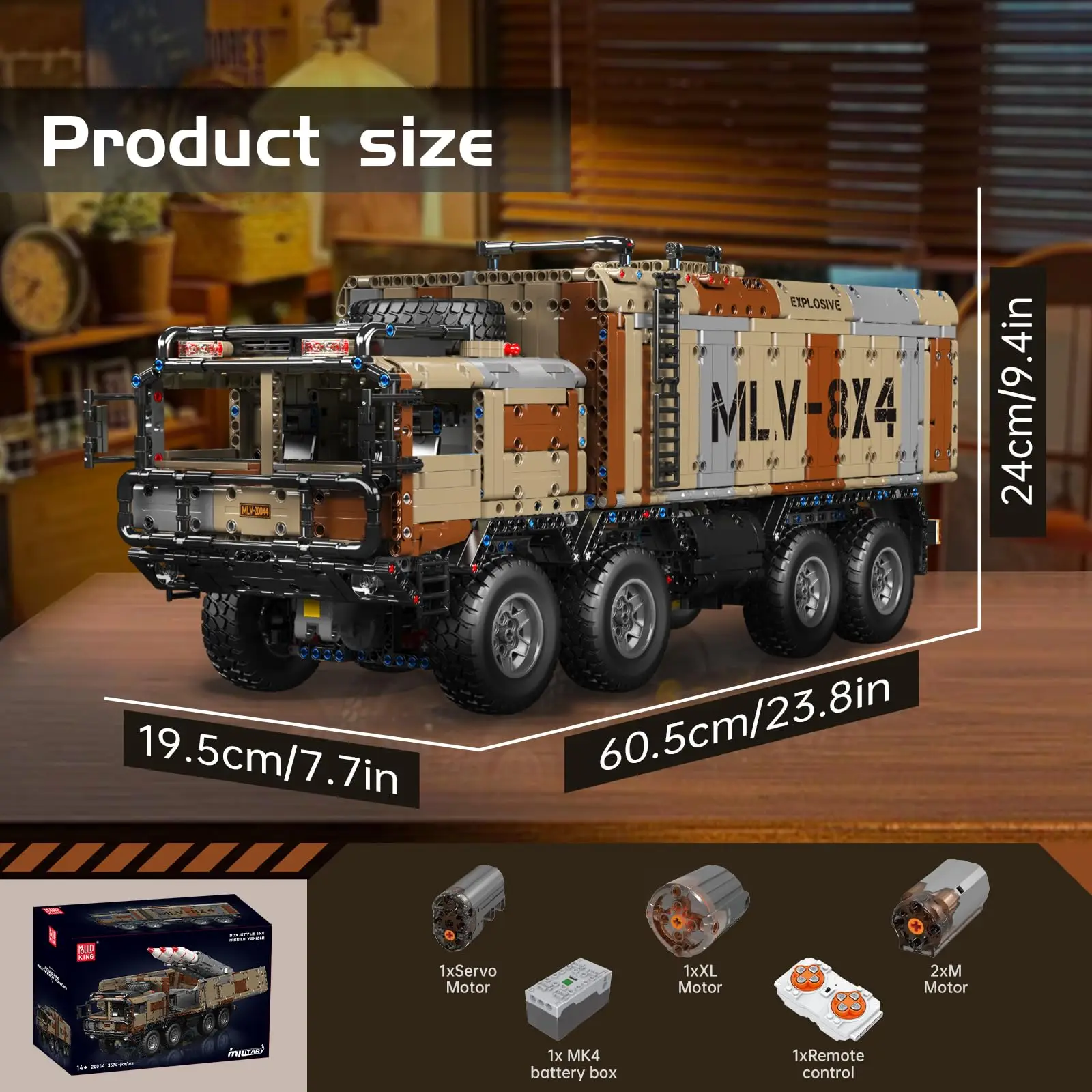 ตัวต่อ Mould King 20044 รถขีปนาวุธทหาร 8x4 รุ่นทะเลทราย ของเล่นตัวต่อแบบประกอบเอง ควบคุมด้วยแอพพลิเคชั่น พร้อมรีโมทคอนโทรล ชุดตัวต่อสำหรับเด็ก