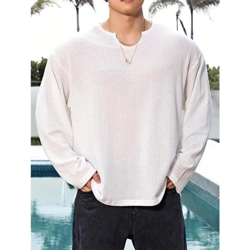 

Men's Casual Long Sve Knitted irt Collar Coolmax Fiber Ciwalk Inner Wear Thiened Nine-Arm Brand Patch Design