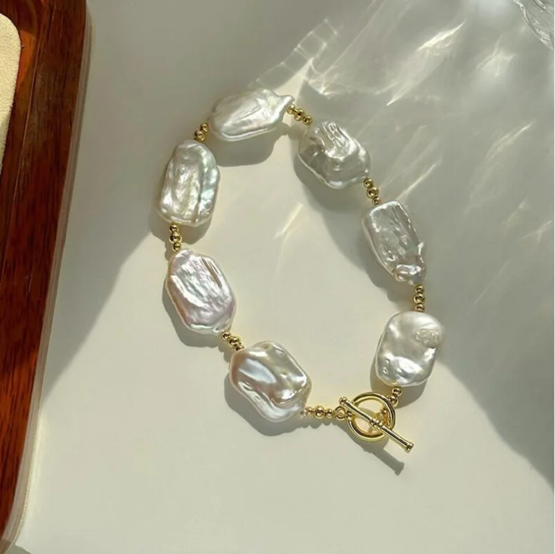 

Stunning New Design 13mm South Sea Baroque White Pearl Bracelet 7.5-8"