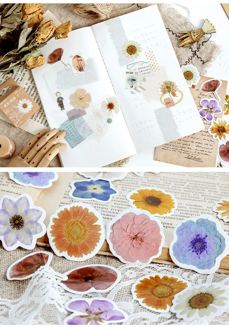 45 Pcs Fresh Flowers Sticker Set Cute Scrapbook Decoration for Kid DIY Arts Crafts Journaling Album Junk Journal