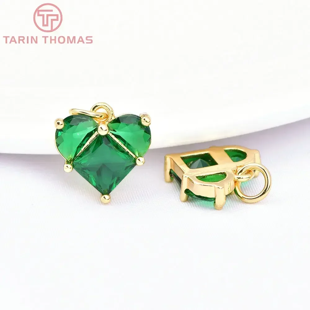 (280)4PCS 14x14.5MM Hole 2.5MM 24K Gold Color Brass with Zircon Heart Charms Pendants High Quality Jewelry Findings Accessories image 5