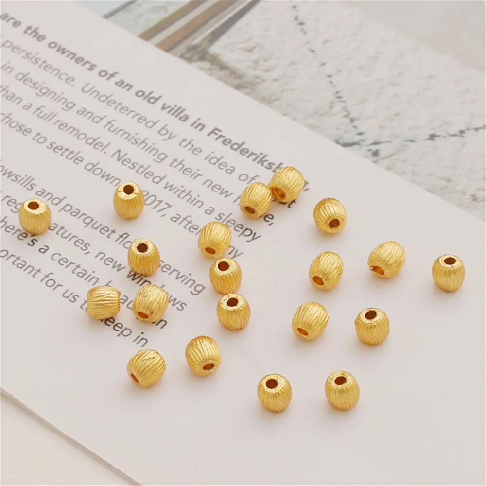 18K Gold Coated Matte Gold Cut Flower Beads, Striped Round Beads, DIY Bracelet Necklace Separated Bead Jewelry Accessories 4.5mm