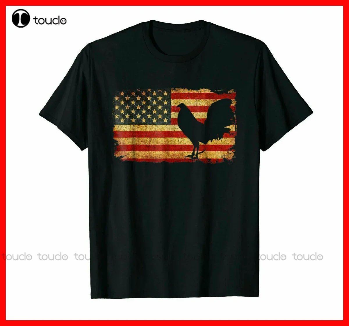 Vintage Us Flag Distressed Rooster Cock Fight T-Shirt Unisex Black S-5Xl Casual Shirts For Women Custom Aldult Teen Unisex