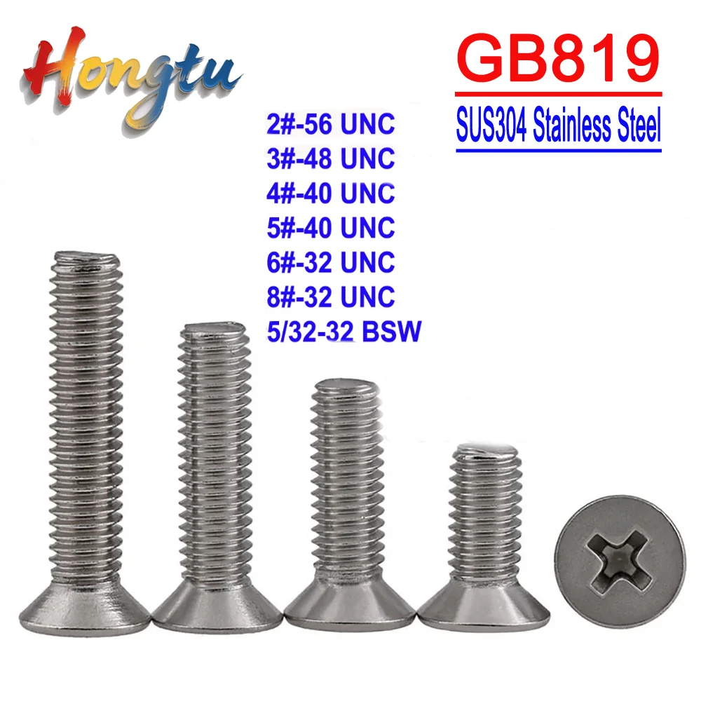 

Hongtu GB819 Cross Recessed Countersunk Screws - SUS304, 2#-8# UNC & 5/32-32 BSW