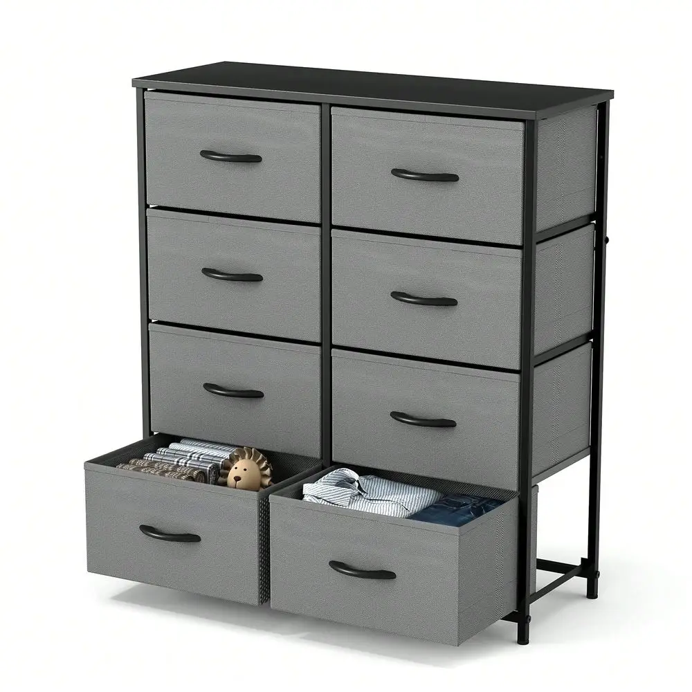 

Tall Dresser With 8 Fabric Drawers Organizer Units, Chest Of Drawers For Bedroom With Wooden Top