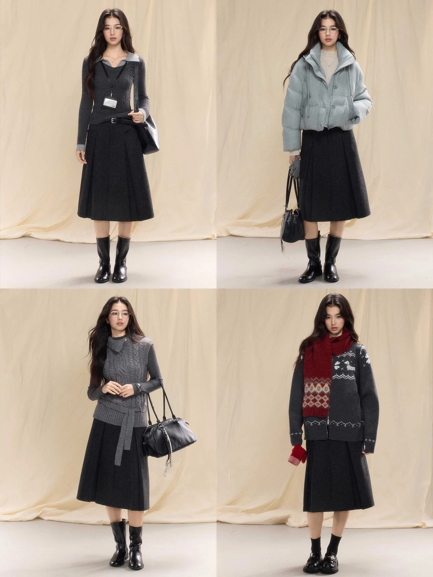 

Ele Mid-Length Wool Blend Tweed Skirt ey High Waist A-Line Silhouette Women's Autumn Winter Faion Design f-length ...