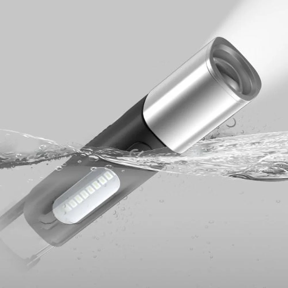 Outdoor Camping Flashlight with 4 Light Modes White Beam and COB Side Light Mechanical Zoom Waterproof for Tent Hook Use