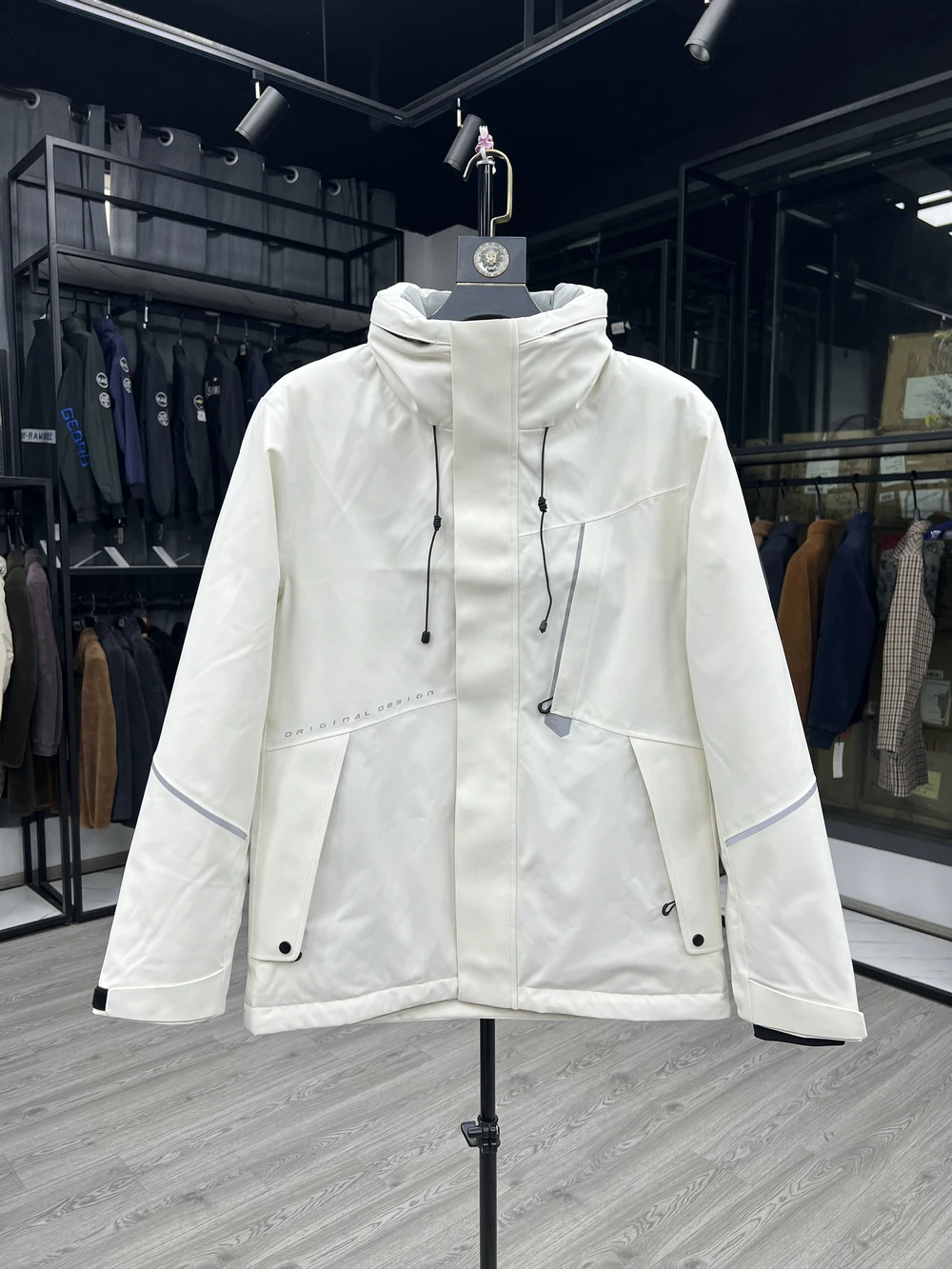 

Men's Winter down Jacket Duck down Casual Outdoor Windproof Warmth Hidden Cap Polyester Fiber Long Sleeve Zipper Closure