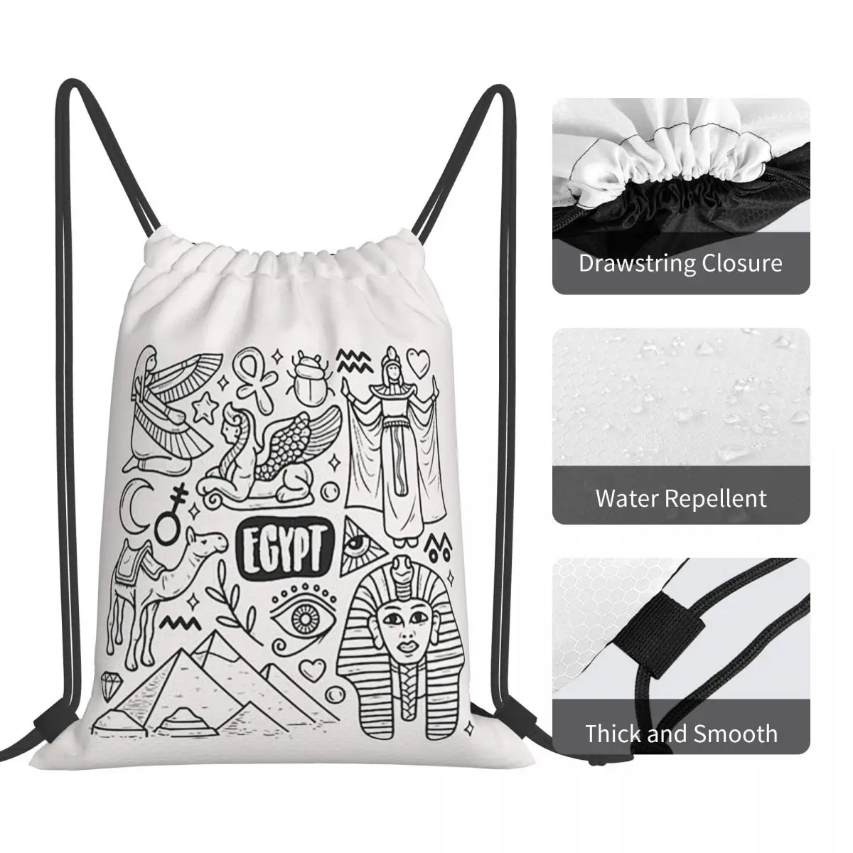 Egypt Icons Hand Drawn Backpacks Multi-function Portable Drawstring Bundle Pocket Sports Bag Book Bags For Man Woman School