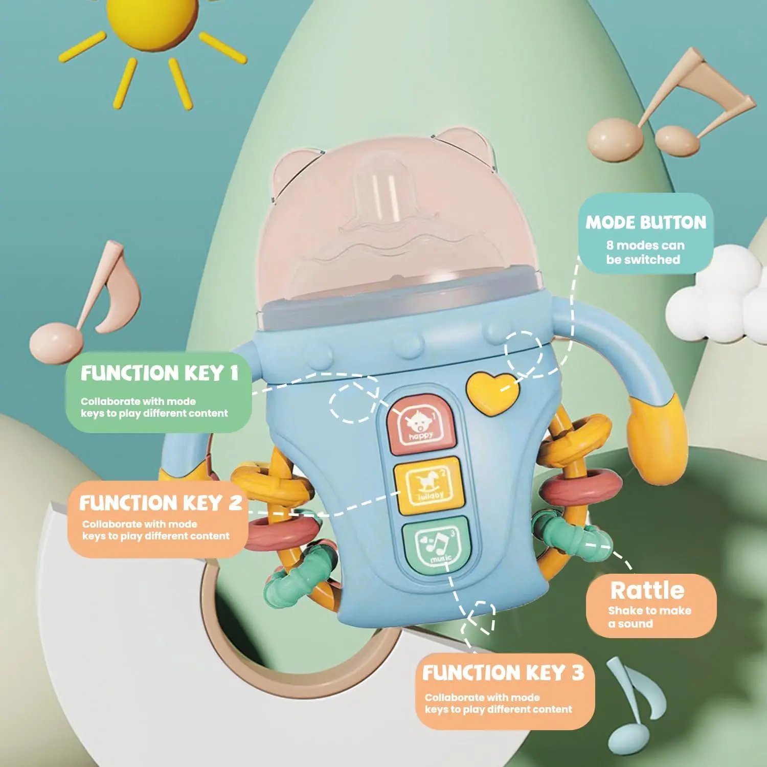 ของเล่นเด็กดนตรี Sensory การเรียนรู้ของเล่นเพลงและไฟ Pacifier Teething Rattle ของเล่นสําหรับเด็กวัยหัดเดินเด็กชายและเด็กหญิงของขวัญ 0-12