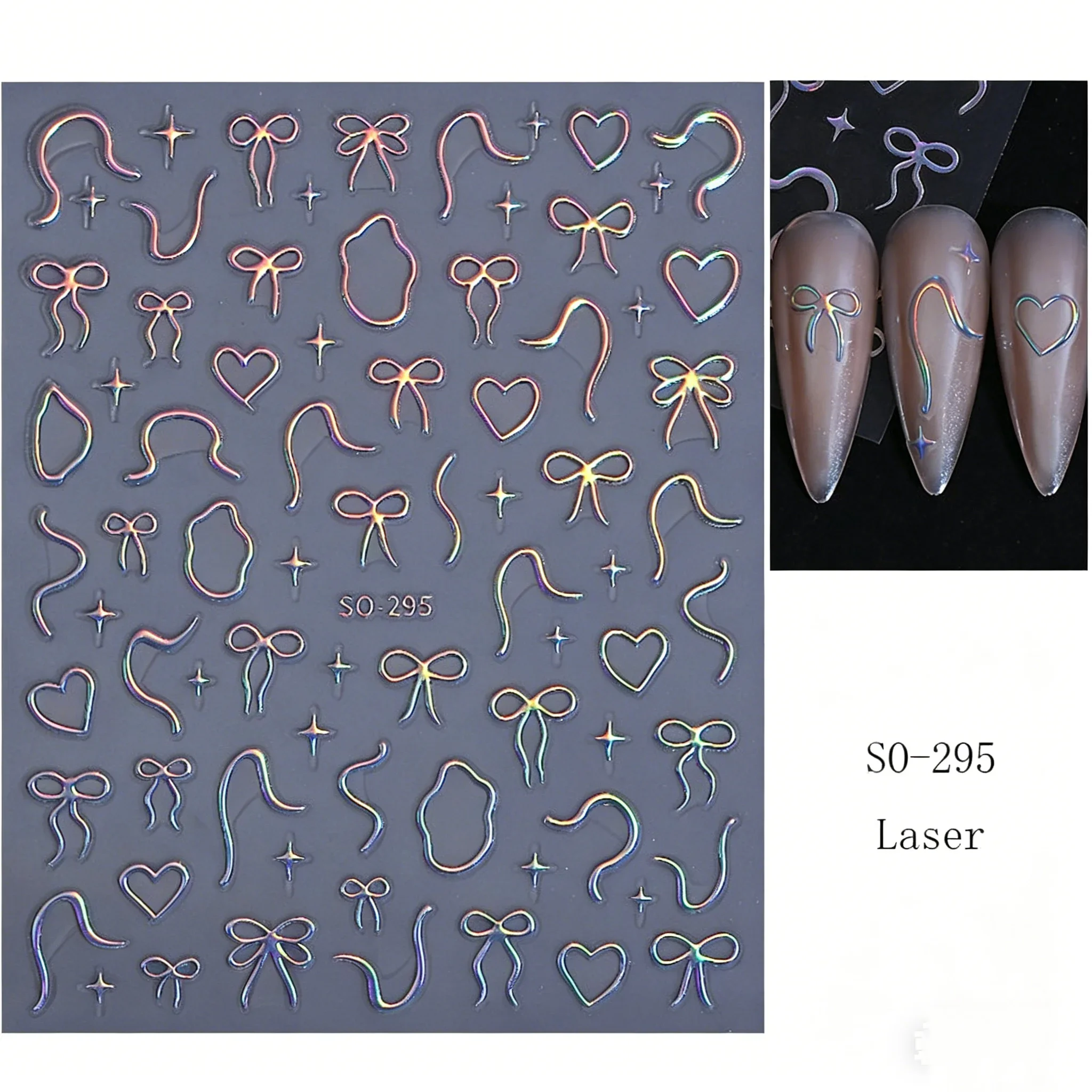 Girls INS French Style Nail Stickers Self-Adhesive Ribbon Bow Star Heart Design for Girls