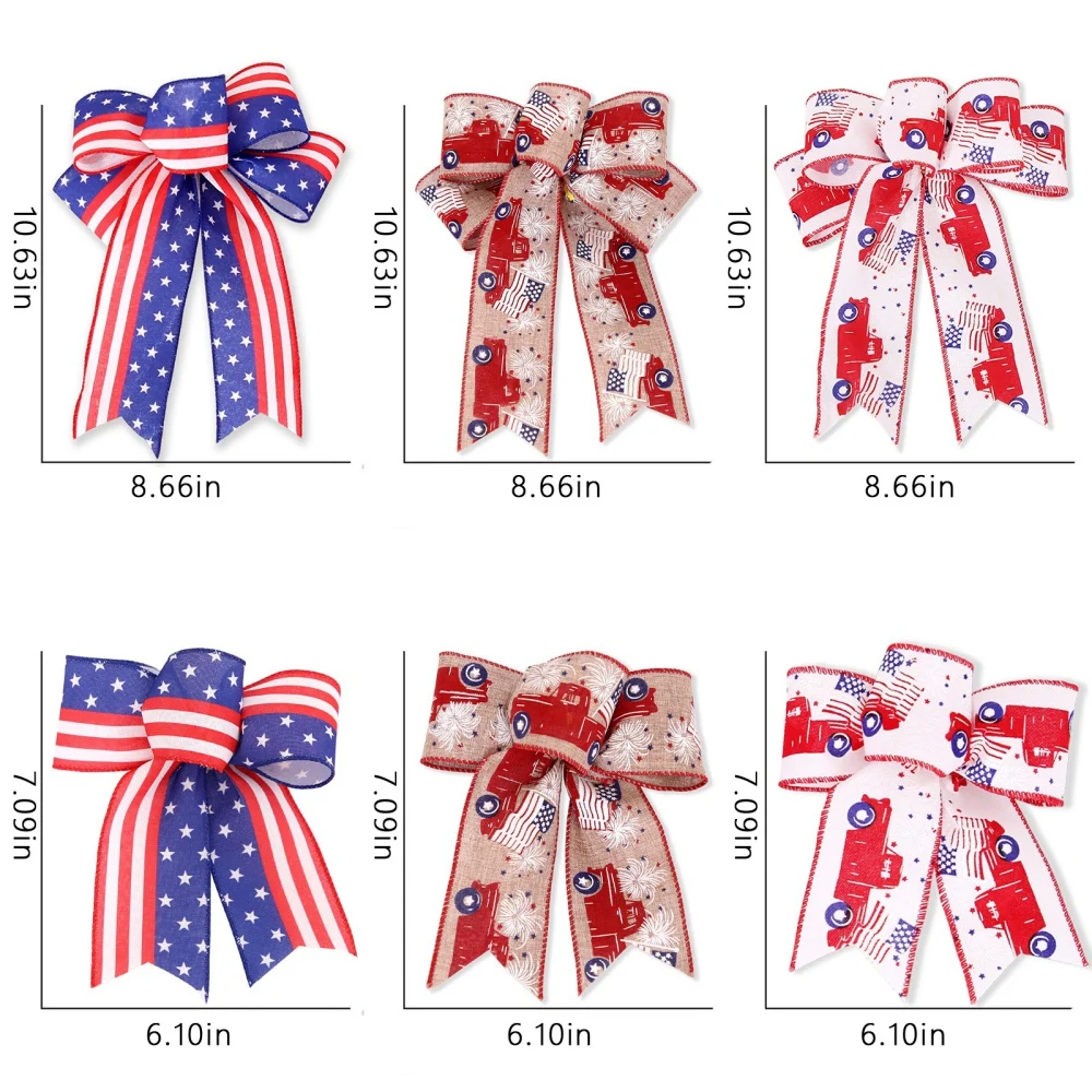 1Pcs Large Patriotic Wreath Bow 4th of July American Flag Wreath Bow Indoor Outdoor Bunting Wreath Independence Day Decoration